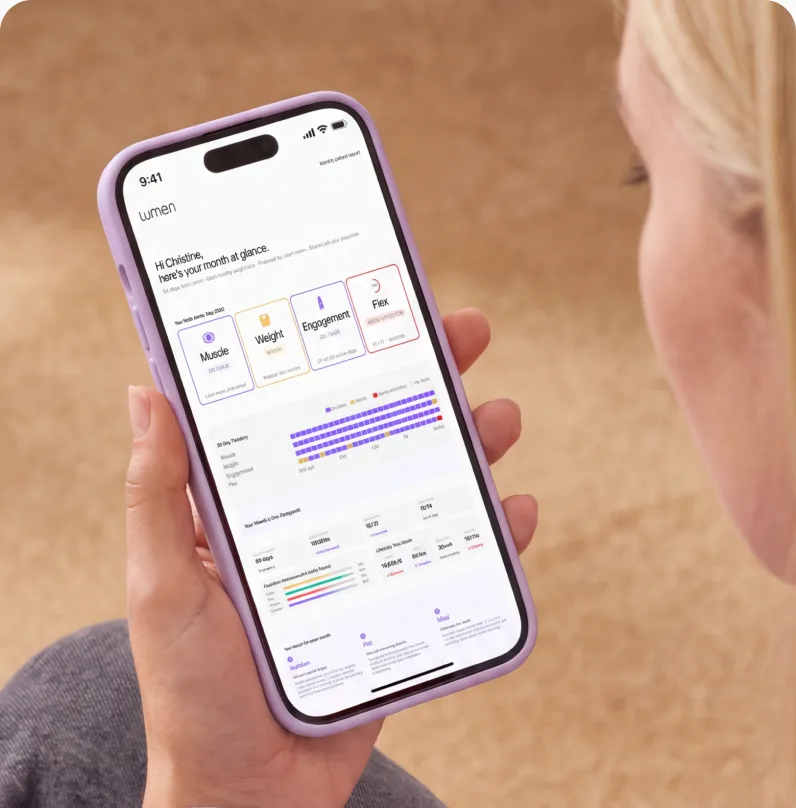 Patient reading their monthly Lumen report on a phone