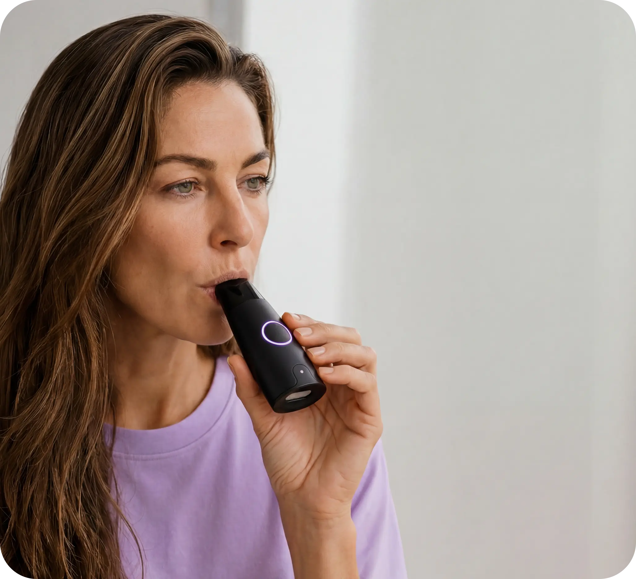 Woman taking a breath with Lumen