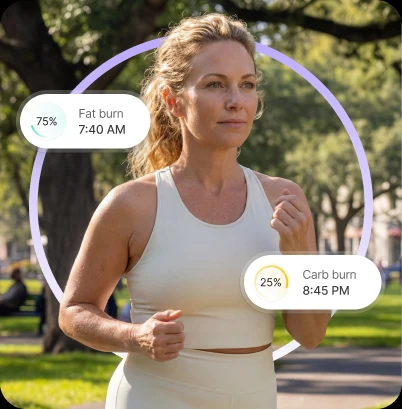 Woman running while Lumen tracks her fat and carb burn